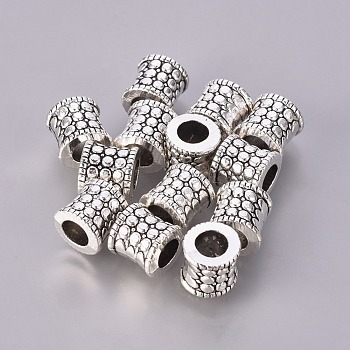 Antique Silver Tone Large Hole Tibetan Silver Column European Beads, Lead Free and Nickel Free and Cadmium Free, about 8.5mm long, 8mm wide, hole: 5mm