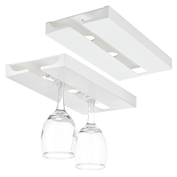 2Pcs Under Cabinet Mount Acrylic Stemware Organizer Holder, Wine Glass Drying Storage Hanging Rack Holds up to 6 Wine Glasses, White, 26x11x2.05cm