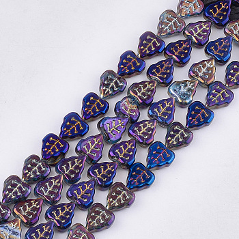 Electroplate Glass Beads Strands, Leaf, Slate Blue, 12x10.5x4.5mm, Hole: 0.8mm, about 54pcs/strand, 25.5 inch