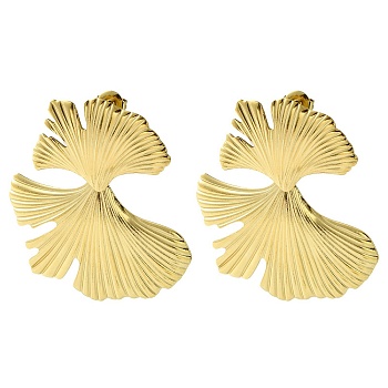 Ion Plating(IP) 304 Stainless Steel Dangle Stud Earrings, Gingko Leaf, Real 14K Gold Plated, 48x45.5mm