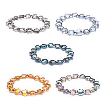 Bling Heart Glass Beads Stretch Bracelet for Women Girl, Mixed Color, Inner Diameter: 2-1/8 inch(5.5cm)