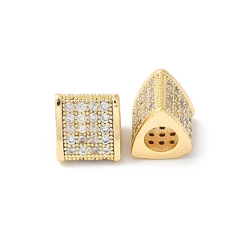 Brass Micro Pave Cubic Zirconia European Beads, Large Hole Beads, Triangle, Real 18K Gold Plated, 8.5x8x8mm, Hole: 4.5mm