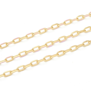 Handmade Golden Brass Enamel Link Chains, Cable Chains, with Spool, Soldered, Long-Lasting Plated, Oval, Plum, 7x4x1mm, 32.8 Feet(10m)/roll