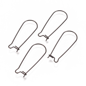 304 Stainless Steel Hoop Earrings Findings Kidney Ear Wires, Electrophoresis Black, 33x13x0.7mm, 21 Gauge