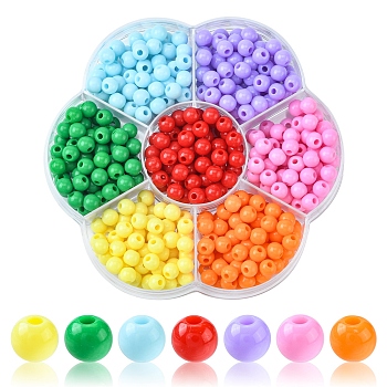 490Pcs 7 Colors Opaque Acrylic Beads, Round, Mixed Color, 6x5mm, Hole: 1.8mm, 70pcs/color