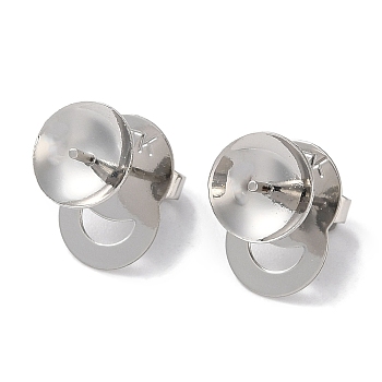 Rack Plating Brass Stud Earring Settings, Long-Lasting Plated, Lead Free & Cadmium Free, Platinum, Tray: 8mm, 11.8x8mm, Hole: 1.8mm, Pin: 11x0.9mm