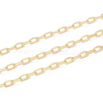Handmade Golden Brass Enamel Link Chains, Cable Chains, with Spool, Soldered, Long-Lasting Plated, Oval, Plum, 7x4x1mm, 32.8 Feet(10m)/roll(CHC-M021-66B-10)