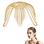 Rhinestone Mesh Headpiece Cap, Alloy Head Chain Bridal Party Hair Accessories for Women Girls, Golden, 300x320~380x6.5mm