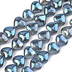 Electroplated Transparent Glass Beads Strand, Heart, Full Rainbow Plated, Cornflower Blue, 9.5x10.5x6mm, Hole: 0.7mm, about 42pcs/strand, 15.87''(40.3cm)(EGLA-A045-01-FR01)