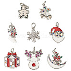 8Pcs 8 Styles Brass Micro Pave Cubic Zirconia Pendants, with Enamel and Jump Ring, Platinum, 12.5~22x8.5~18x1.5~6mm, Hole: 1.2~3.6mm, 1pc/style(ZIRC-TA0001-33P)