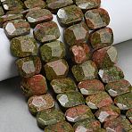 Natural Unakite Beads Strands, Rectangle, Faceted, 15x20x6mm, Hole: 1.5mm, about 25pcs/strand, 14.96 inch(38cm)(G-C285-A12-01)