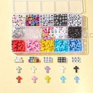 15 Style Transparent & Opaque & Plating Acrylic Beads, Glitter Powder & Craft Style, Cross and Cube & Flat Round with Cross, Mixed Color, 6~16x6~12x4~6mm, 430pcs/box(OACR-FS0001-13)