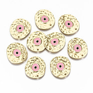 Hammered Alloy Enamel Links Connectors, Cadmium Free & Nickel Free & Lead Free, Light Gold, Oval, Pink, 26x23.5x2mm, Hole: 1.8mm(PALLOY-T075-42-NR)