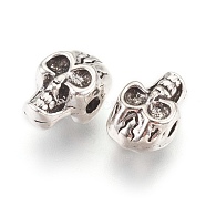 Tibetan Style Alloy Beads, Skull, Antique Silver, 11x7.5x6mm, Hole: 2mm(PALLOY-O081-05AS)