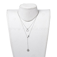 Flat Round with Om Symbol Lariat Necklaces & Triangle Pendant Necklaces Sets, with 304 Stainless Steel Charms, Cable Chains and Clasps, Stainless Steel Color, Pendant Necklace: 15.70 inch(39.3cm), Lariat Necklace: 19.68 inch(50cm), 2pcs/set(NJEW-JN02805-02)