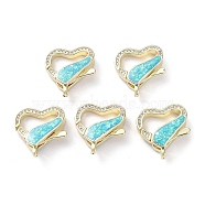 Rack Plating Brass Micro Pave Cubic Zirconia Lobster Claw Clasps, with Synthetic Opal, Cadmium Free & Lead Free, Long-Lasting Plated, Real 18K Gold Plated, Heart, 19.5x19x6mm, Hole: 1.2mm(KK-C041-03A-G)