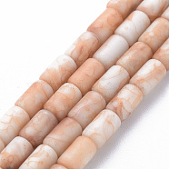 Opaque Baking Painted Crackle Glass Beads Strands, Frosted, Column, Orange, 7.5x4.5mm, Hole: 1mm, about 49pcs/strand, 18.31 inch(46.5cm)(FGLA-T004-01E)