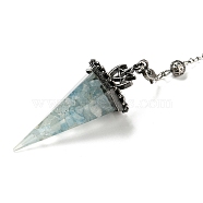 Natural Aquamarine Chip & Resin Dowsing Pendulum Big Pendants, with Rack Plating Antique Silver Tone Brass Findings, Lead Free & Cadmium Free, Hexagonal Cone, 300~305mm(G-H293-02P-10)