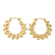 Ion Plating(IP) 304 Stainless Steel Hoop Earrings for Women, Leaf, Golden, 29x30x2mm(STAS-D084-21G)