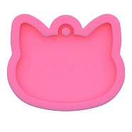 Cat DIY Pendant Silicone Molds, for Keychain Making, Resin Casting Molds, For UV Resin, Epoxy Resin Jewelry Making, Hot Pink, 68x57mm(SIMO-PW0001-328D)