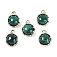 Natural Malachite Pendants, with GoldenTone Rack Plating Brass, Flat Round, 9.8x7.5x4.3mm, Hole: 1.2mm(G-K372-03G-10)