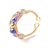 Electroplate Faceted Glass Beads Cuff Ring for Teen Girl Women, Copper Wire Wrap Open Ring, Golden, Indigo, US Size 7 1/4~8 1/2(17.5~18.5mm)(X1-RJEW-TA00013-04)