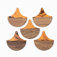 Resin & Walnut Wood Pendants, Fan, Orange, 38x38x3mm, Hole: 2mm(RESI-S389-046A-A01)