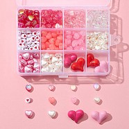 376Pcs 12 Style Transparent & Opaque & Imitation Jelly Acrylic & ABS Plastic Imitation Pearl Beads, Heart, for Valentine's Day, Red, 7~17x8~22x3~10mm, Hole: 1.2~2.5mm(DIY-FS0003-34)