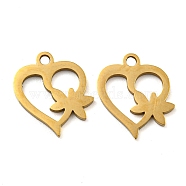 Ion Plating(IP) 316 Surgical Stainless Steel Charms, Laser Cut, Heart with Dragonfly Charms, Real 18K Gold Plated, 14x12x1mm, Hole: 1.6mm(STAS-H190-15G-02)
