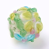 Handmade Lampwork Beads, Rondelle with Flower, Bumpy, Colorful, 14~15x12~13mm, Hole: 1.5~1.8mm(LAMP-P051-H01)
