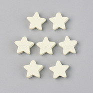 Painted Natural Wood Beads, Lead Free, Star, Beige, 14x15.5x6mm, Hole: 1.2mm(WOOD-T021-41A)