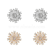 4Pcs 2 Styles Brass & Alloy Micro Pave Clear Cubic Zirconia Shank Buttons, 1-Hole, Flower, Platinum & Light Gold, 15.5~16x15.5~17x7mm, Hole: 1.4~6mm, 2pcs/style(DIY-DC0002-66)