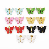 Rack Plating Alloy Pendants, with Acrylic, Cadmium Free & Lead Free, Light Gold, Butterfly, Mixed Color, 18.5x22.5x3mm, Hole: 2mm(PALLOY-Q433-026-RS)