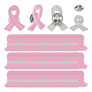 60Pcs Breast Cancer Awareness Pink Ribbon Enamel Pins, Platinum Alloy Badges for Backpack Clothes, Hot Pink, 25.5x20.5x1.5mm(JEWB-FH0001-27)