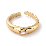 Teardrop Cubic Zirconia Dome Ring for Her, Adjustable Cuff Finger Ring, Cadmium Free & Lead Free, Real 18K Gold Plated, US Size 6 1/2(16.9mm)(RJEW-C017-10G-RS)