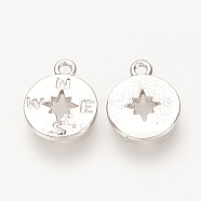 Brass Charms, Nickel Free, Real Platinum Plated, Compass, 10x8x1mm, Hole: 1mm(KK-Q735-269P)