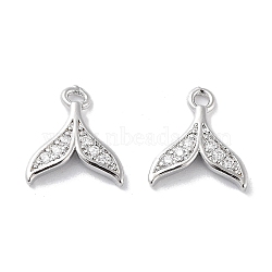 Brass Micro Pave Clear Cubic Zirconia Charms, Fishtail Charm, Real Platinum Plated, 11x9.5x2mm, Hole: 1mm(KK-F871-33P)