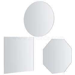 3Pcs 3 Style Glass Mirror Sheet, Mirror Panels, Mirror Base, Square & Flat Round & Octagon, Mixed Patterns, 152.4x3mm, 1pc/style(AJEW-FG0002-28)