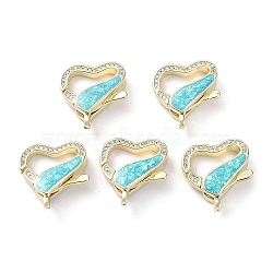 Rack Plating Brass Micro Pave Cubic Zirconia Lobster Claw Clasps, with Synthetic Opal, Cadmium Free & Lead Free, Long-Lasting Plated, Real 18K Gold Plated, Heart, 19.5x19x6mm, Hole: 1.2mm(KK-C041-03A-G)