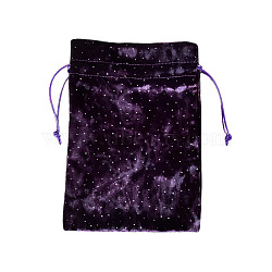 Velvet Jewelry Storage Drawstring Pouches with Rhinestones, Rectangle Jewelry Bags, for Witchcraft Articles Storage, Purple, 18x13cm(WICR-PW0008-07B)