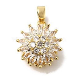 Brass Micro Pave Cubic Zirconia Pendants, with Jump Ring Charms, Flower, 18x15.5x8mm, Hole: 4x4mm(KK-B122-03A-G)