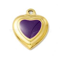 304 Stainless Steel Pendants, with Enamel, Heart, Purple, 18x15x3.5mm, Hole: 1.4mm(STAS-H171-01E)