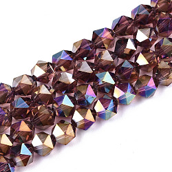 Electroplate Transparent Glass Beads Strands, AB Color Plated, Faceted, Round, Purple, 6x5.5x5.5mm, Hole: 1mm, about 100pcs/strand, 22.44 inch(57cm)(EGLA-T019-06I)