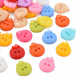 2-Hole Plastic Buttons, Tomato, Mixed Color, 16x14x3.5mm, Hole: 2mm(BUTT-N018-012)