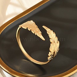 304 Stainless Steel Cuff Bangles for Women, Real 18K Gold Plated, Leaf, 7/8 inch(2.25cm), Inner Diameter: 2 inch(5.05cm)(BJEW-B120-07G-01)