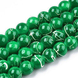 Drawbench Glass Beads Strands, Baking Painted, Dyed, Round, Green, 8~8.5mm, Hole: 1.5mm, about 105pcs/strand, 31.8 inch(DGLA-S115-8mm-L08)