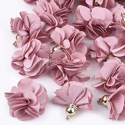 Cloth Pendants, with CCB Plastic, 6-Petal, Flower, Golden, Flamingo, 26~27x17~28mm, Hole: 1.6mm(FIND-S300-01N)
