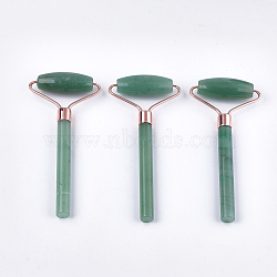 Natural Green Aventurine Massage Tools, Facial Rollers, with Brass Findings, Rose Gold, 130x59x19mm(G-T125-29)