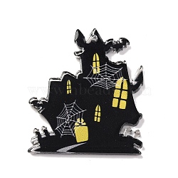 Halloween Theme Acrylic Pendants, Mixed Shapes, Haunted House, 38x33x2.5mm, Hole: 1.6mm(OACR-I010-01F)