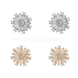 4Pcs 2 Styles Brass & Alloy Micro Pave Clear Cubic Zirconia Shank Buttons, 1-Hole, Flower, Platinum & Light Gold, 15.5~16x15.5~17x7mm, Hole: 1.4~6mm, 2pcs/style(DIY-DC0002-66)